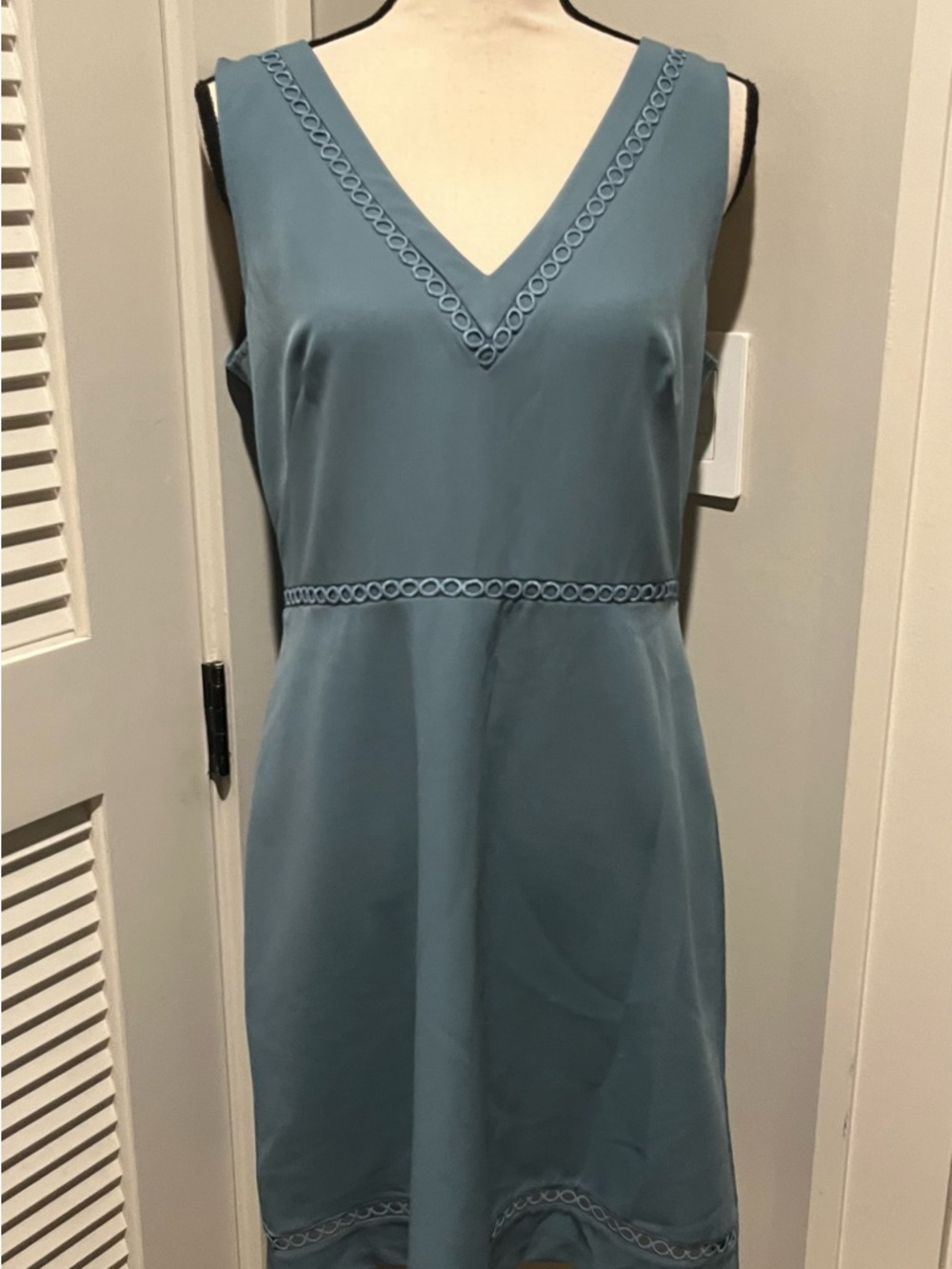LOFT Teal Blue V-Neck Dress with Loop Trim